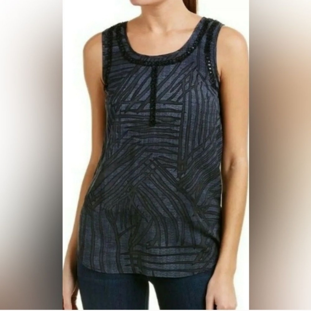 CABI Limited Edition Blue/Gray Sequined Beaded Sleeveless Blouse XS